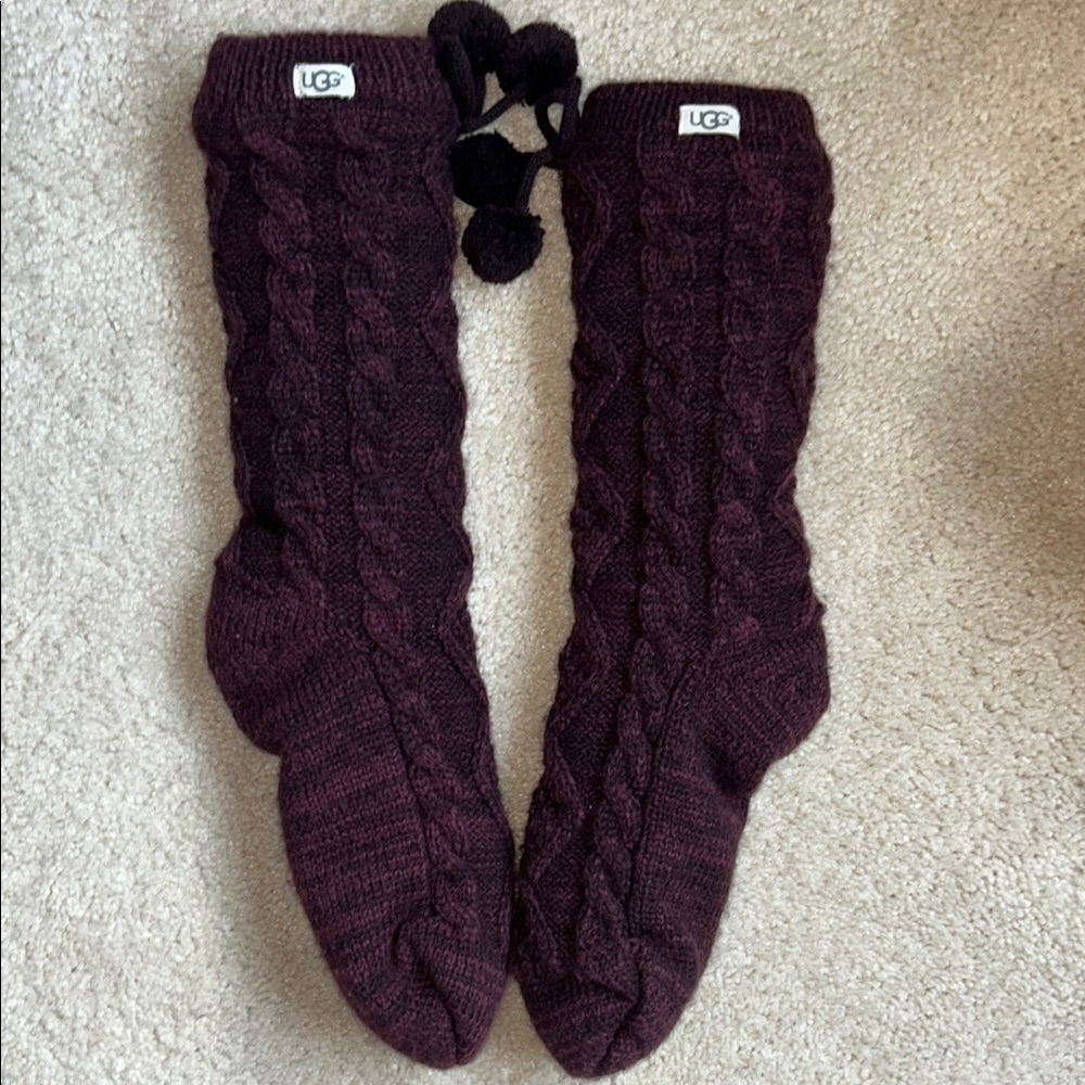 UGG Dark Purple slippers socks with Pom Poms